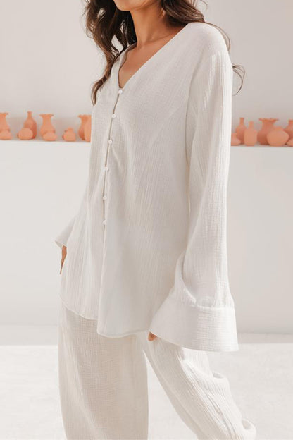 Buttery-Soft V-Neck Long Sleeve Top and Pants Set