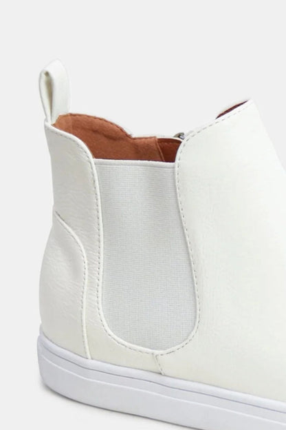 White Faux Suede Elastic Side Panel Sneakers