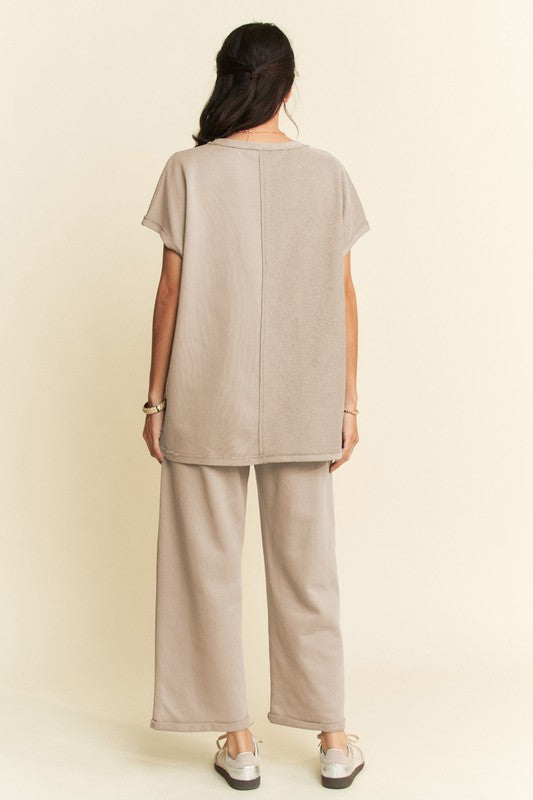 Khaki Short Sleeve Top and Pants Set