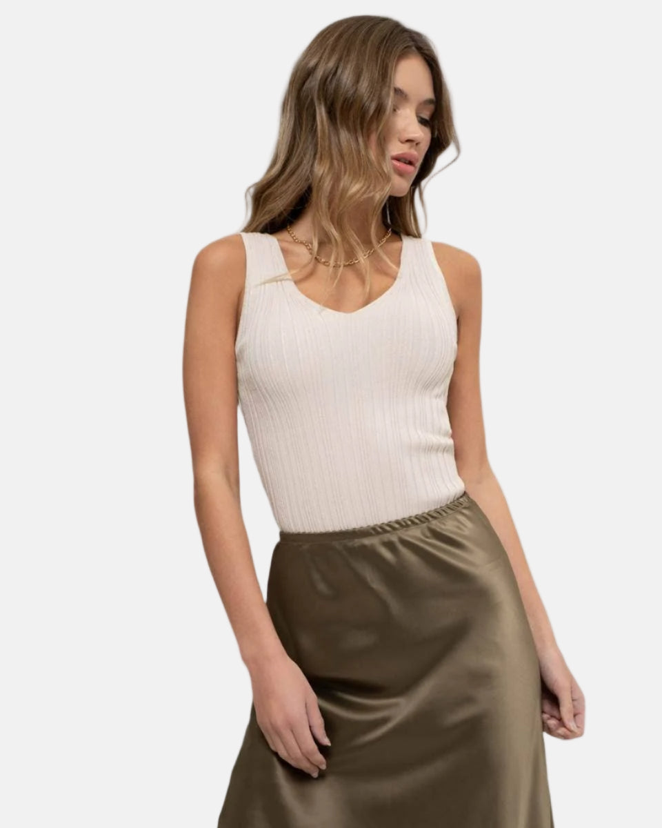 Sleeveless V-Neck Sweater Knit Top