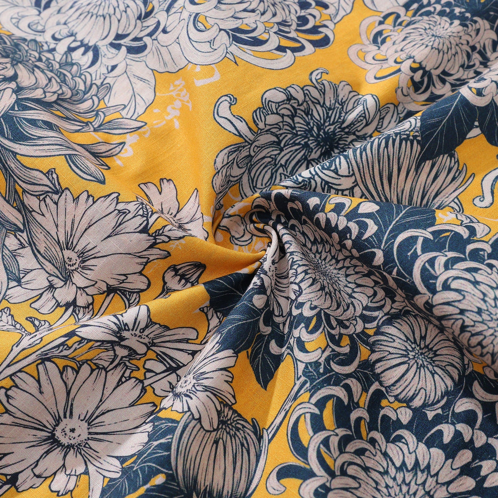 Yellow Hawaiian Japanese Flower Cotton Shirt