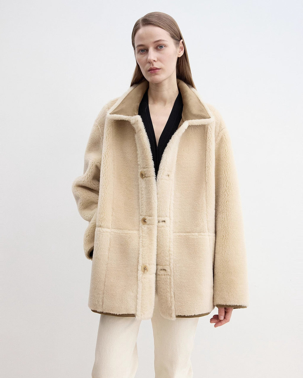 Fireladyfur Women's Faux Leather Shearling Jacket