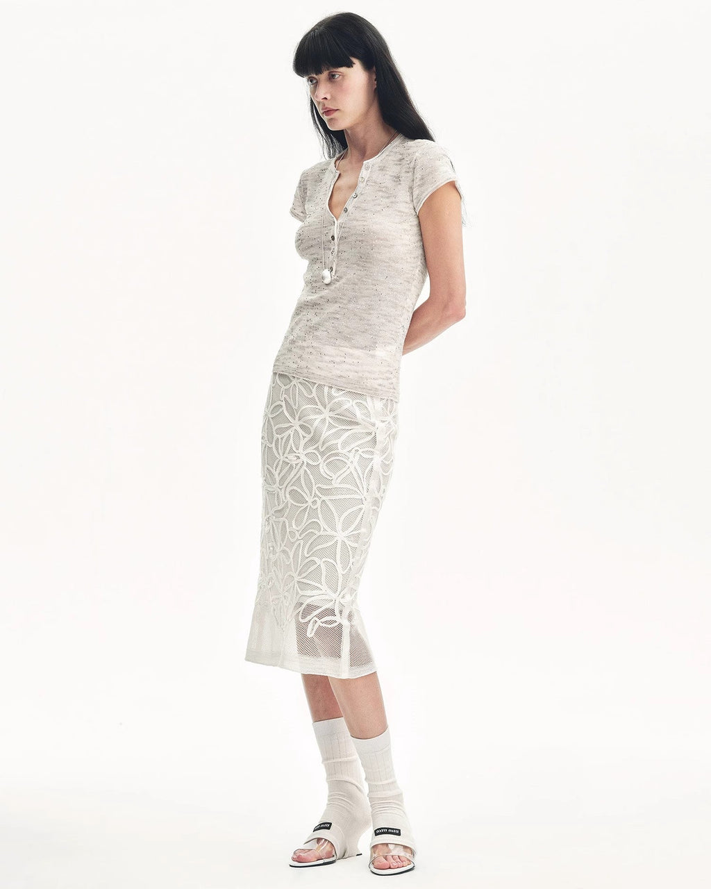 ‘Summer Dream’ Acetate Sequin Embroidered Straight Skirt