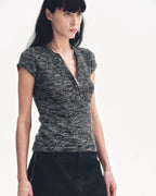 Cotton and Linen Blend Sequined Henley Neck Top ‘Minimalist Light Gap’