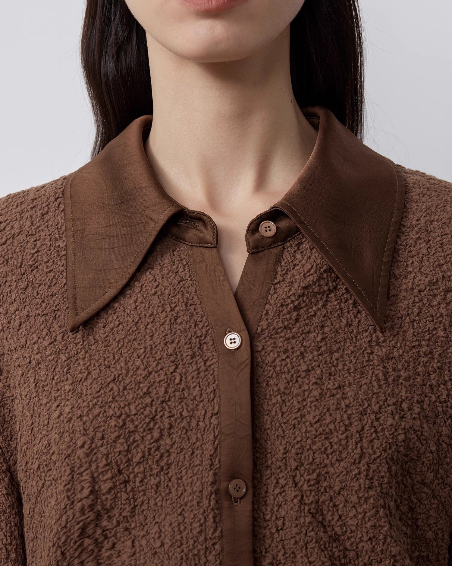 "Art Bubble" Retro Embossed Bubble Cotton Satin Stitching Long-Sleeved Shirt