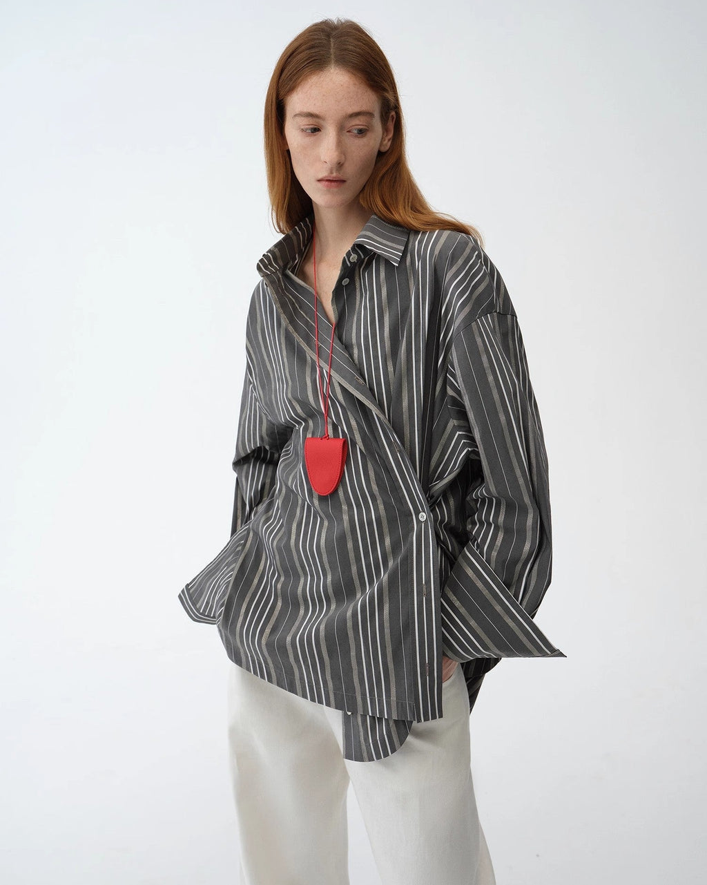 'Striped Fantasy' Asymmetric Slanted Front Two-Wear Striped Long Sleeve Shirt