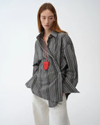 'Striped Fantasy' Asymmetric Slanted Front Two-Wear Striped Long Sleeve Shirt