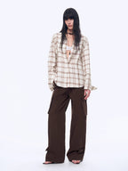 Vintage Linen Shirt & Mini Skirt Two-Piece Spring 'Plaid Sketch'