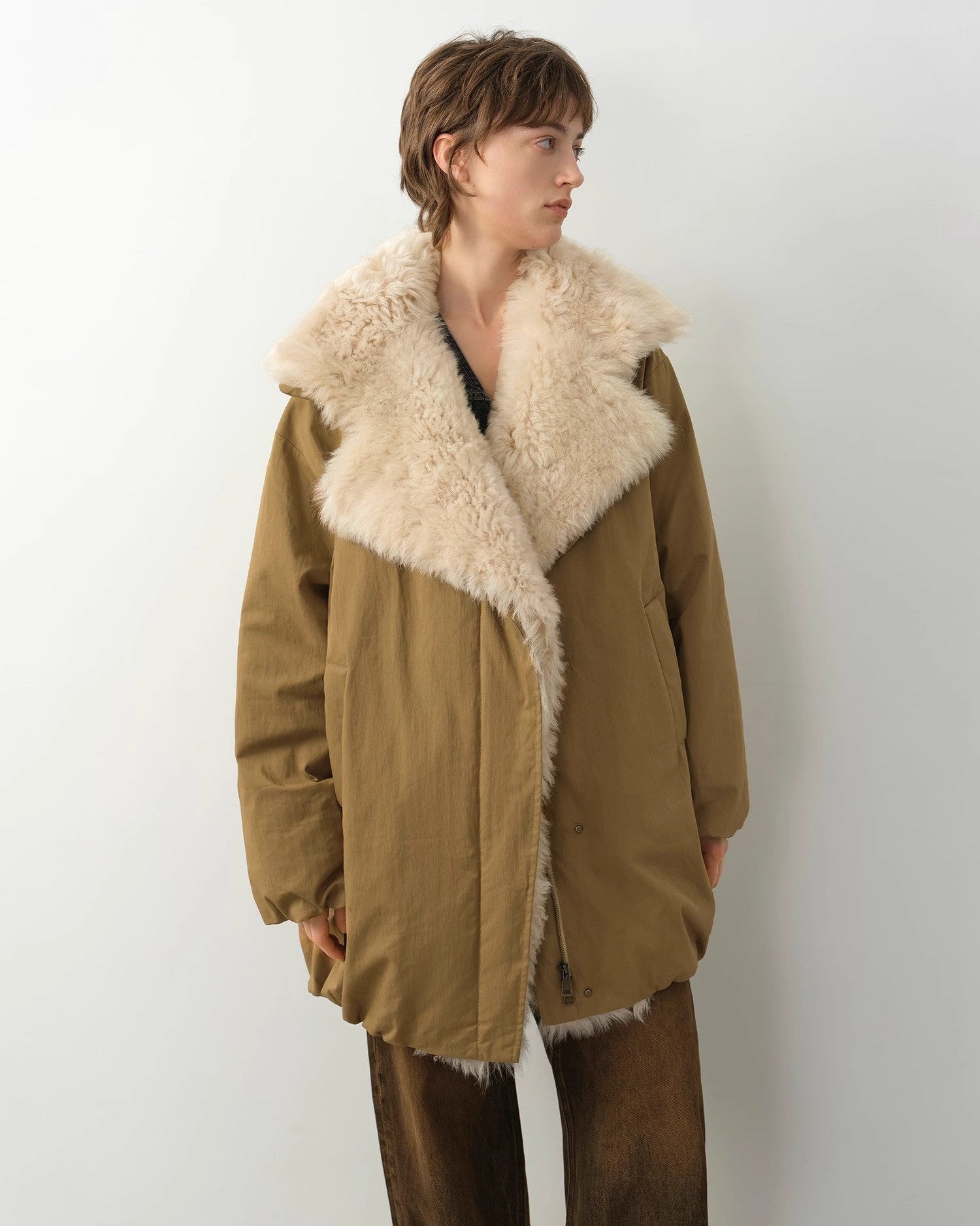 Fireladyfur Women's Winter Goose Down Coat with Tuscan Wool