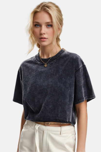 Washed Short Sleeve Cropped T-Shirt