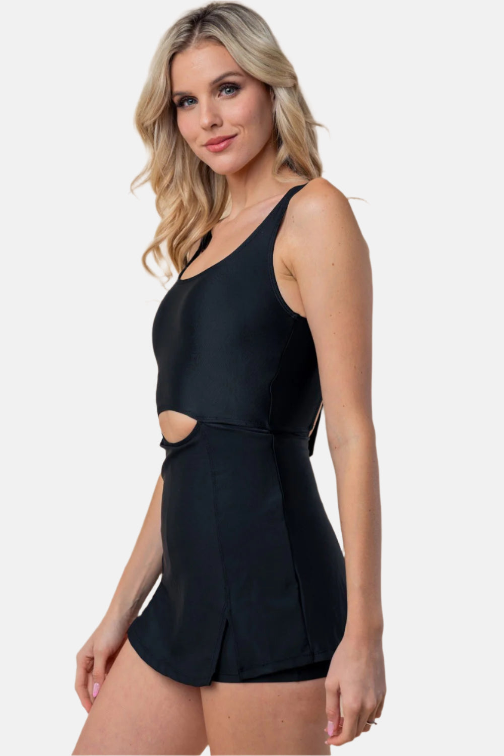 Tie Back Performance Knit Swim Dress Black