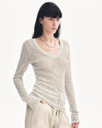 ‘Spring Old Dream’ Loose and Versatile Slightly Hollow V-Neck Top