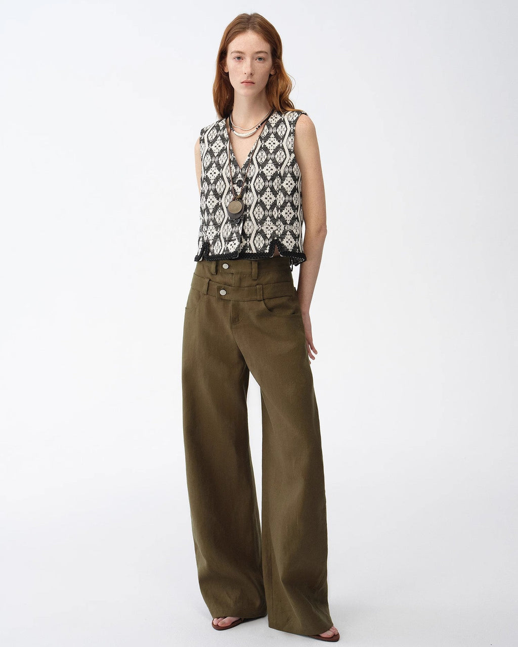 ‘Venice’ Classic Simple Silhouette Jacquard Ethnic Style V-Neck Vest