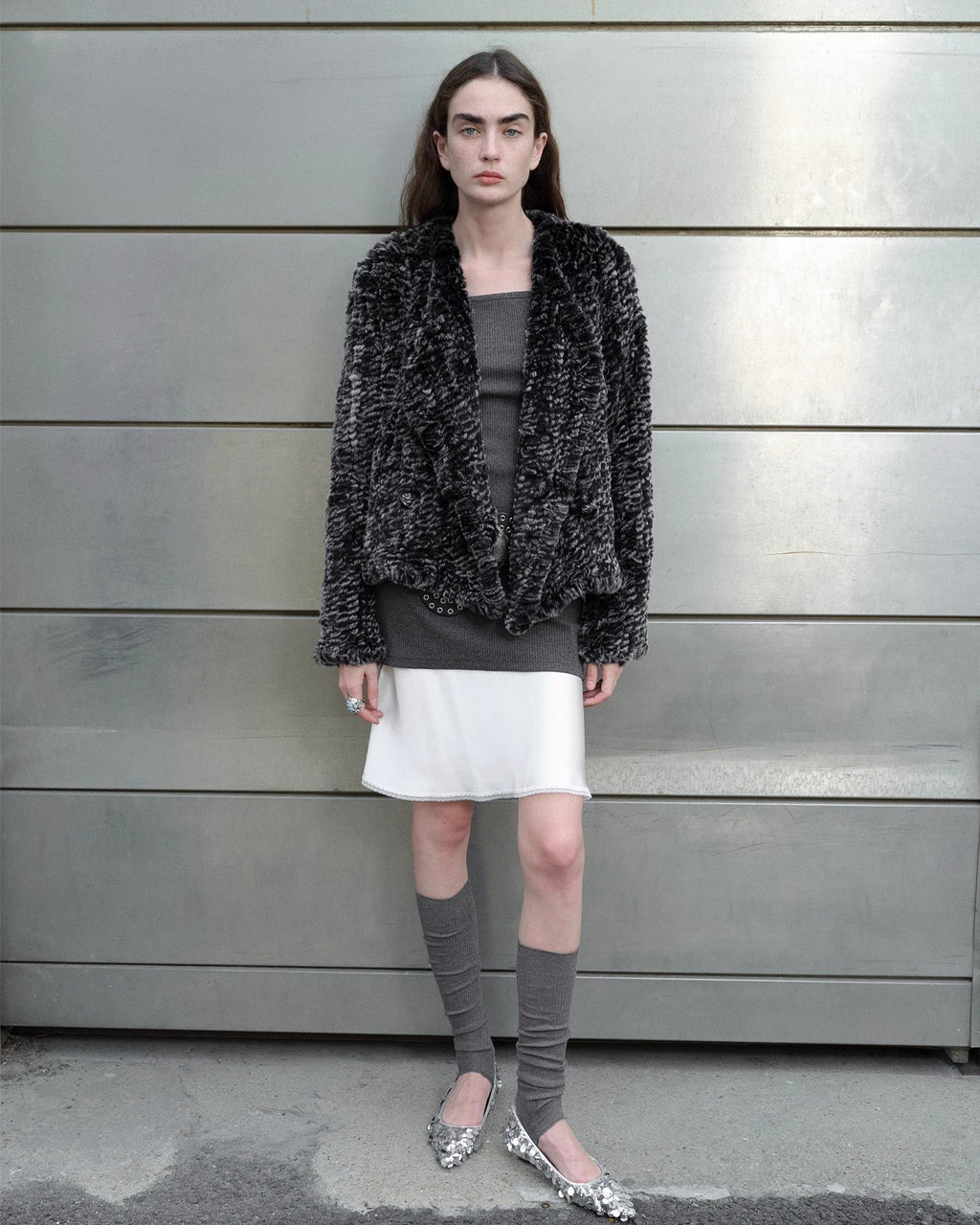 ‘Inspiration Glimpse’ Lapel Double-Breasted Loose Woven Rex Rabbit Fur Coat