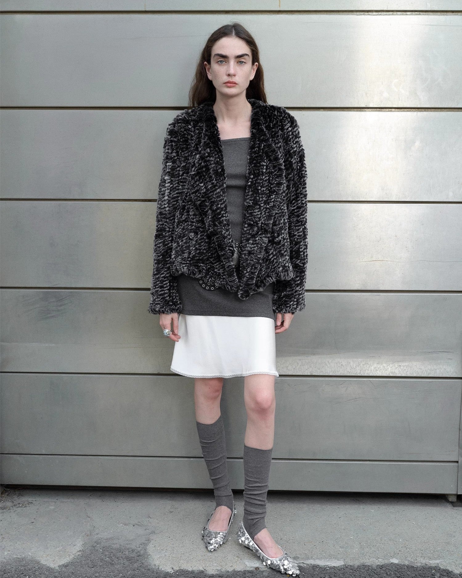 ‘Inspiration Glimpse’ Lapel Double-Breasted Loose Woven Rex Rabbit Fur Coat
