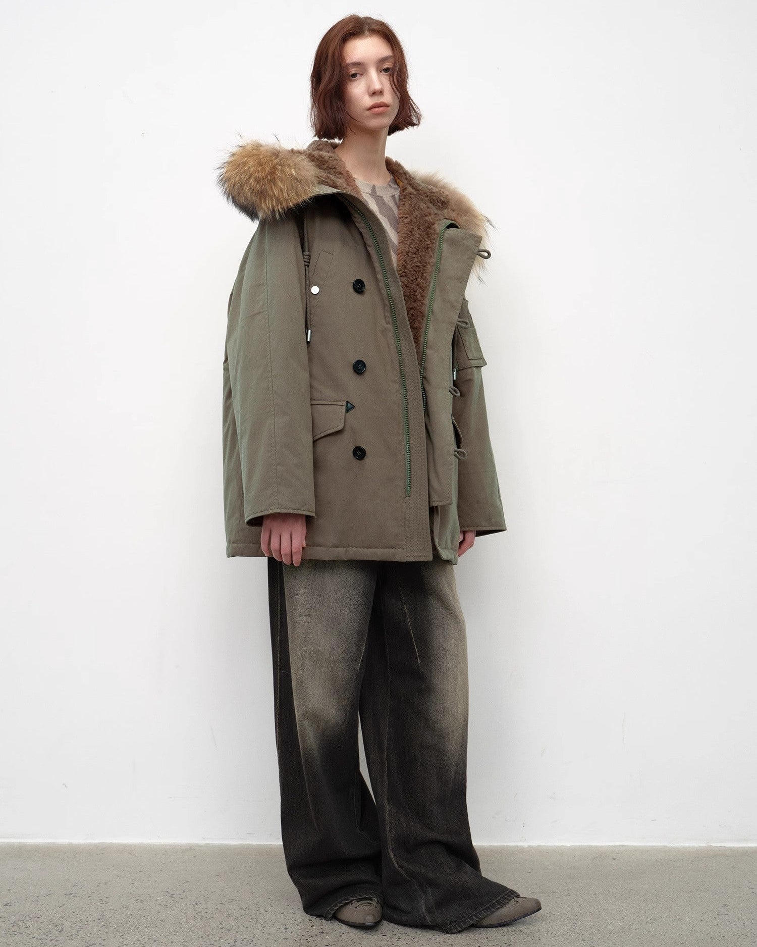 Fireladyfur Shearling Lined Down Parka with Fur Collar Hood ‘Coastal Highway II’
