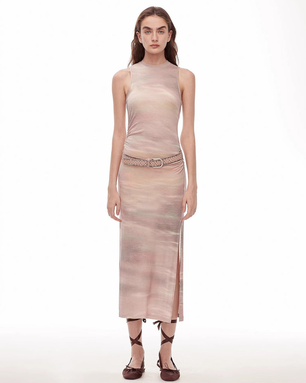 'Half Summer Ball' Fine Wool Blend Sleeveless Slit Long Knit Dress