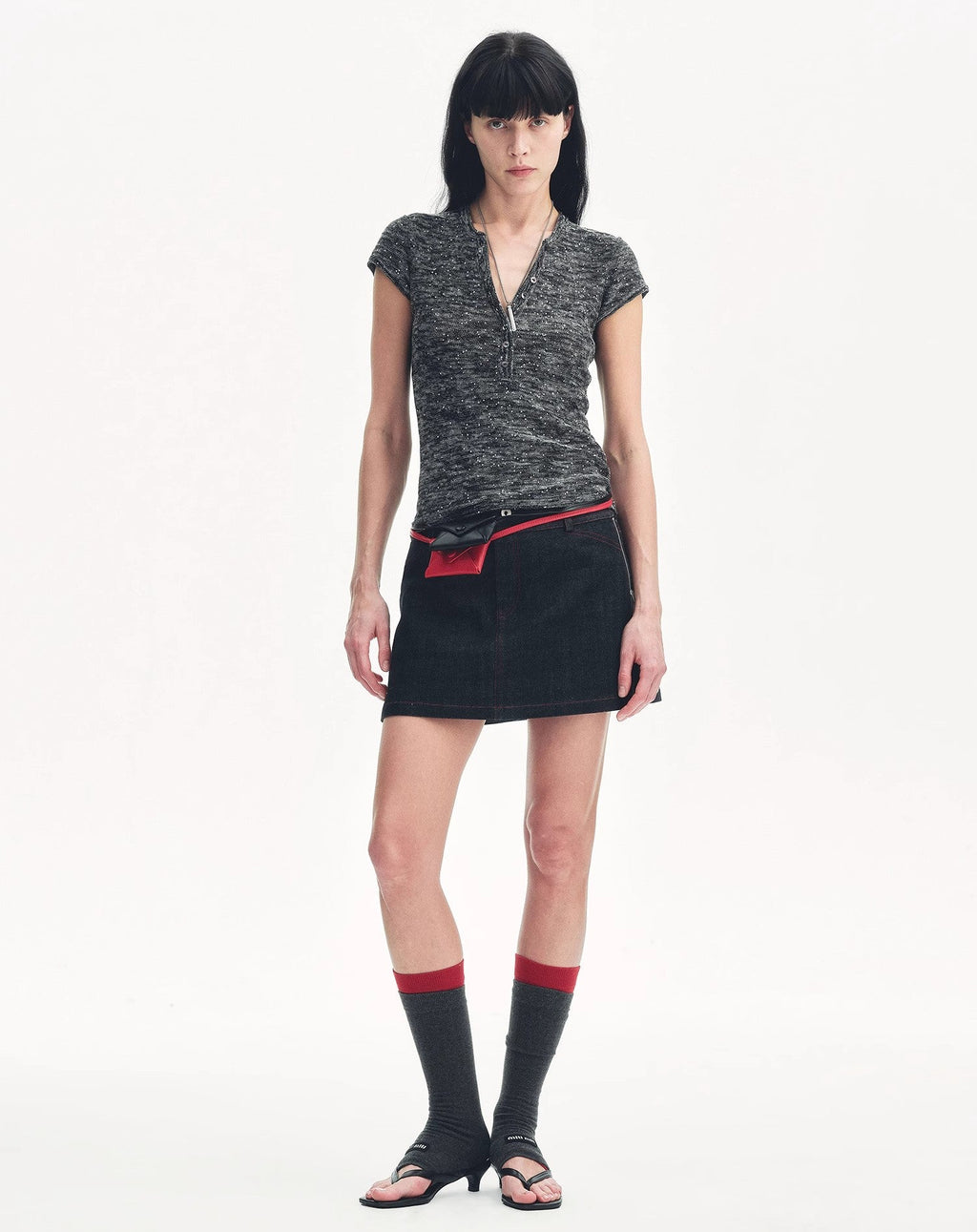 Cotton and Linen Blend Sequined Henley Neck Top ‘Minimalist Light Gap’
