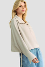 Drawstring Hem Half Zip Sweatshirt Light Grey