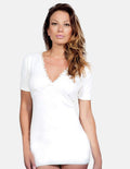 MaRe Premium Quality Cotton Wool Blend Women's T-Shirt with Macramé Lace