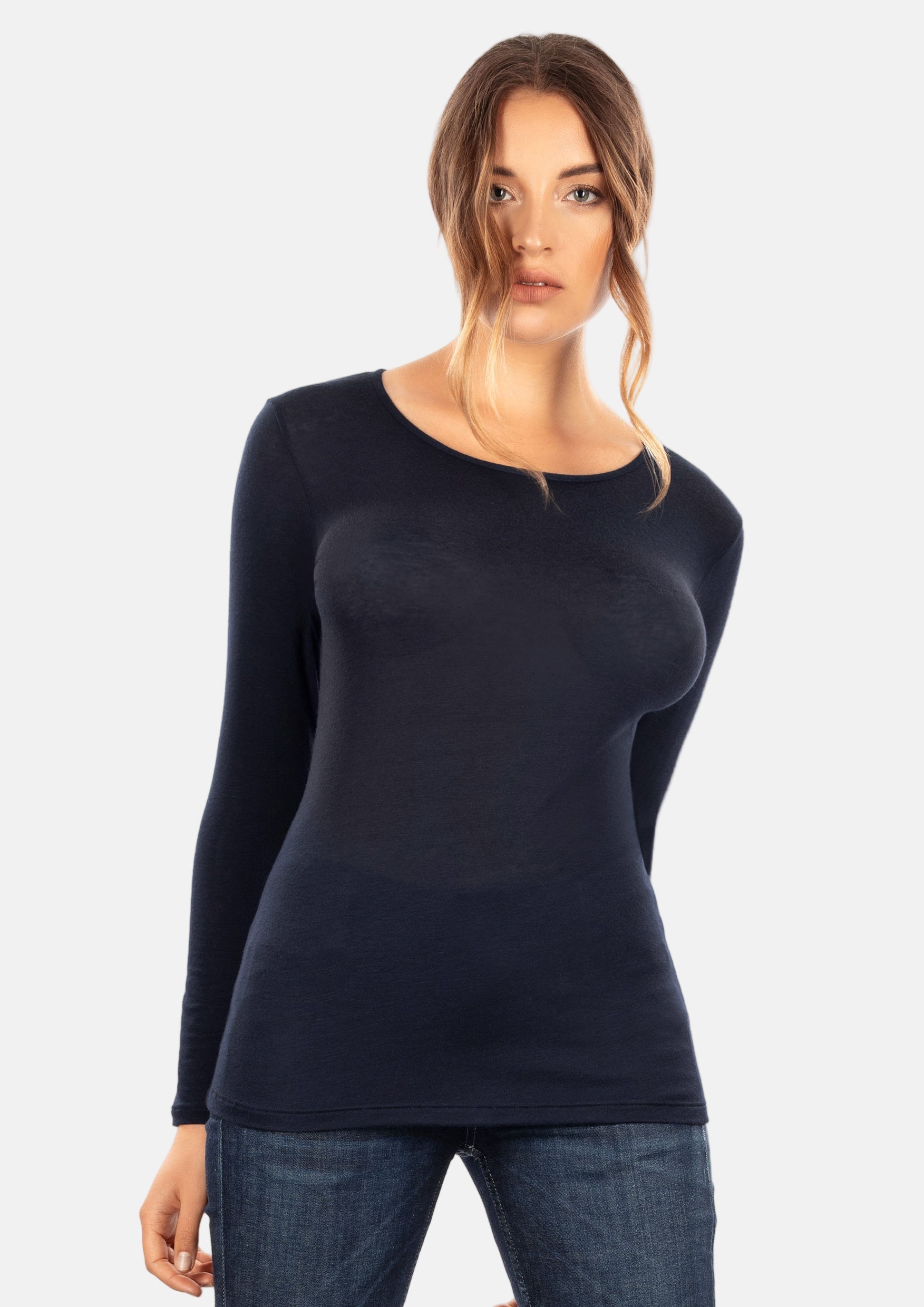 EGI Exclusive Collections Women's Modal Cashmere Blend Long Sleeves Scoop Neck Top