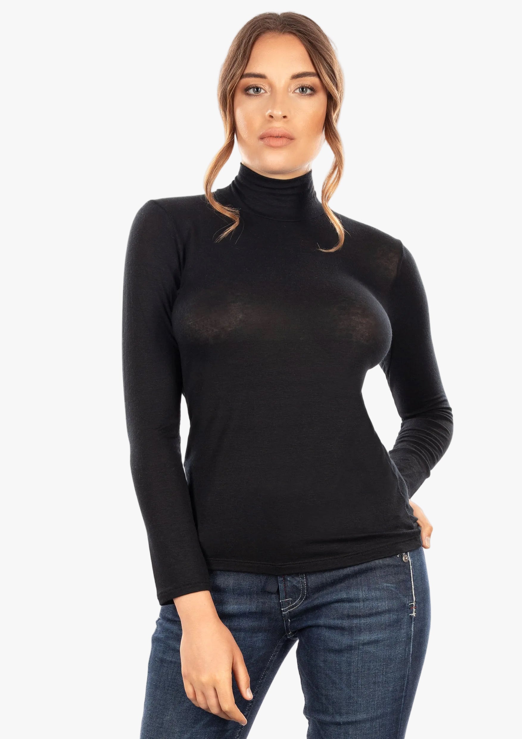 EGI Exclusive Collections Women's Modal Cashmere Blend Mock Neck Long Sleeves Top