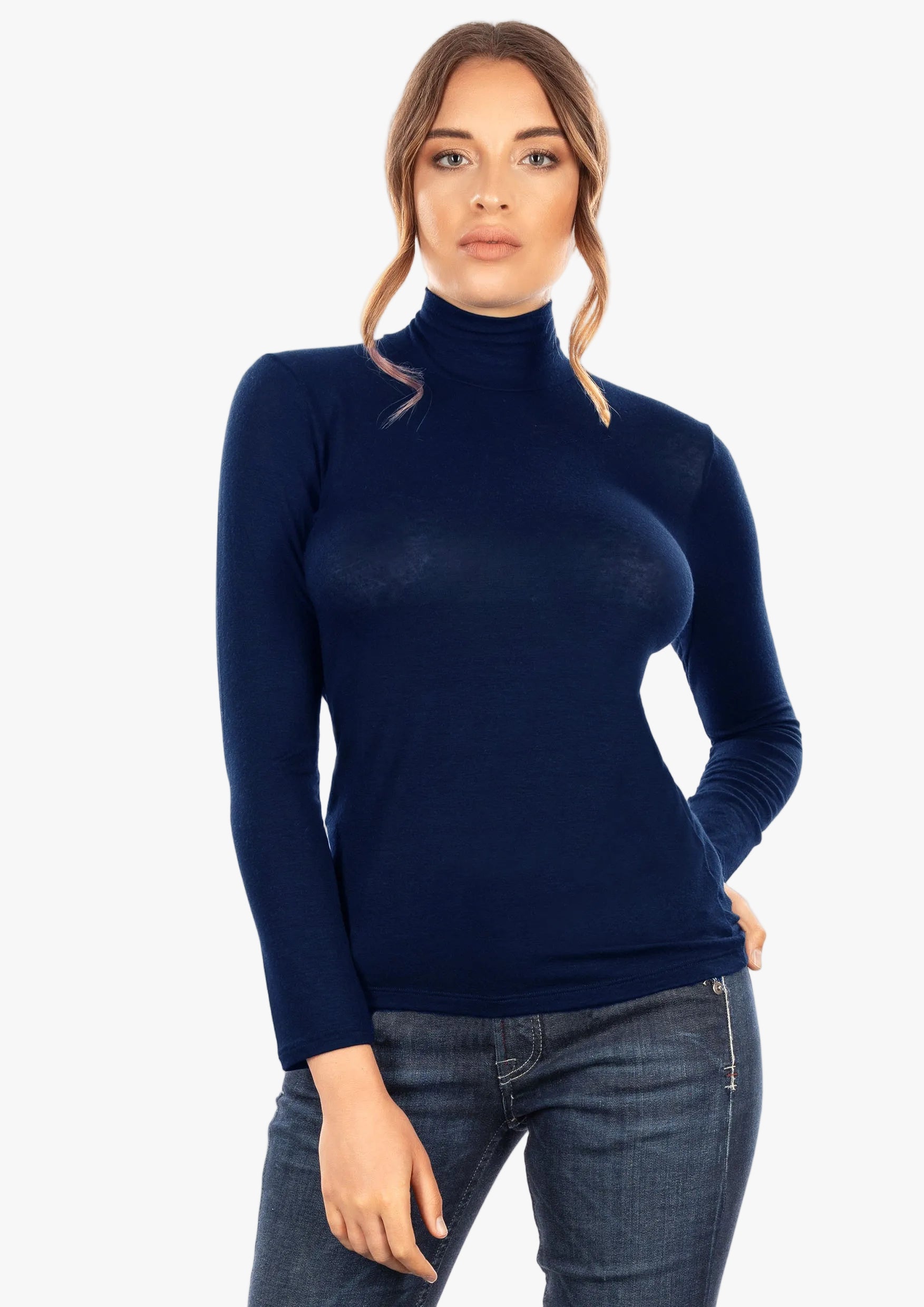 EGI Exclusive Collections Women's Modal Cashmere Blend Mock Neck Long Sleeves Top