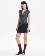 Cotton and Linen Blend Sequined Henley Neck Top ‘Minimalist Light Gap’