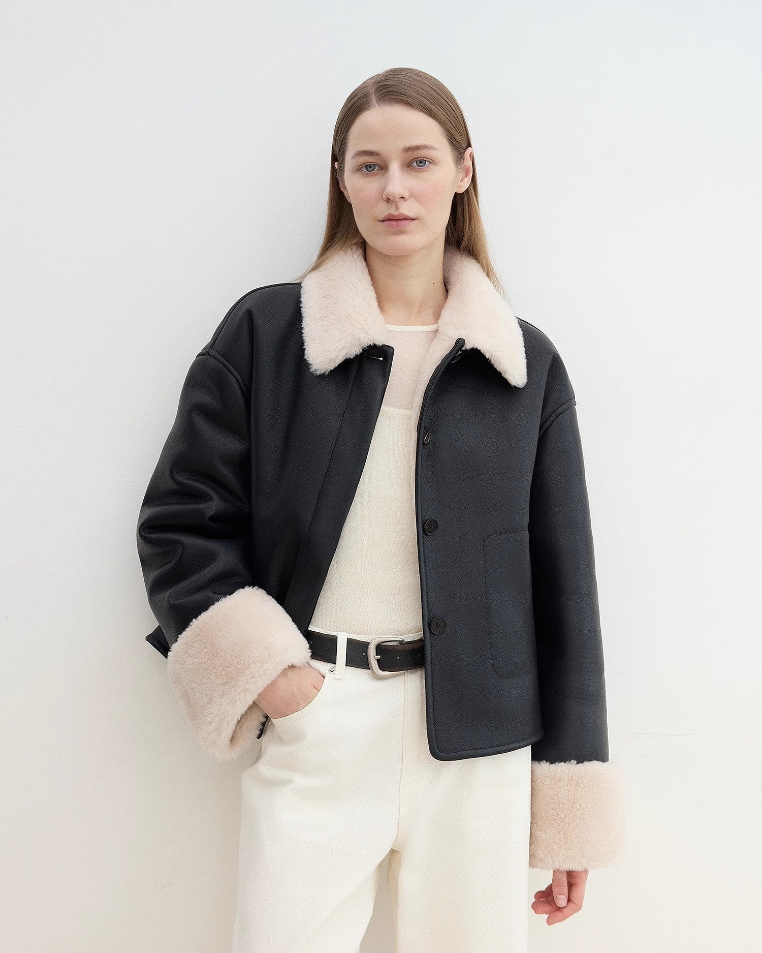 Fireladyfur Faux Leather Shearling Jacket