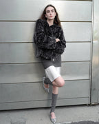 ‘Inspiration Glimpse’ Lapel Double-Breasted Loose Woven Rex Rabbit Fur Coat