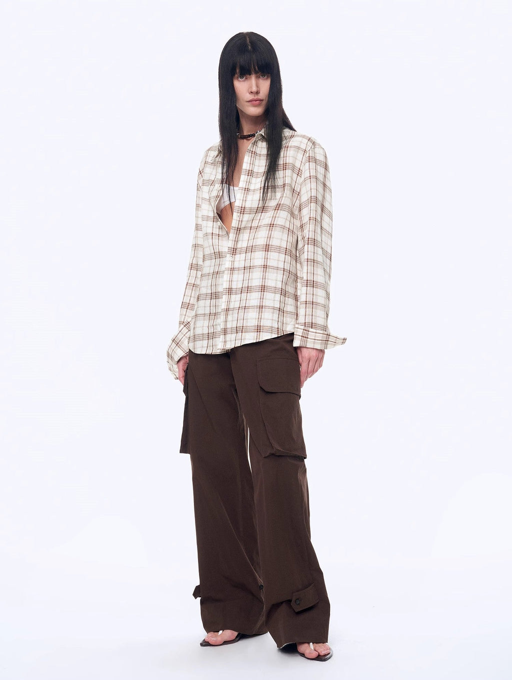 Vintage Linen Shirt & Mini Skirt Two-Piece Spring 'Plaid Sketch'