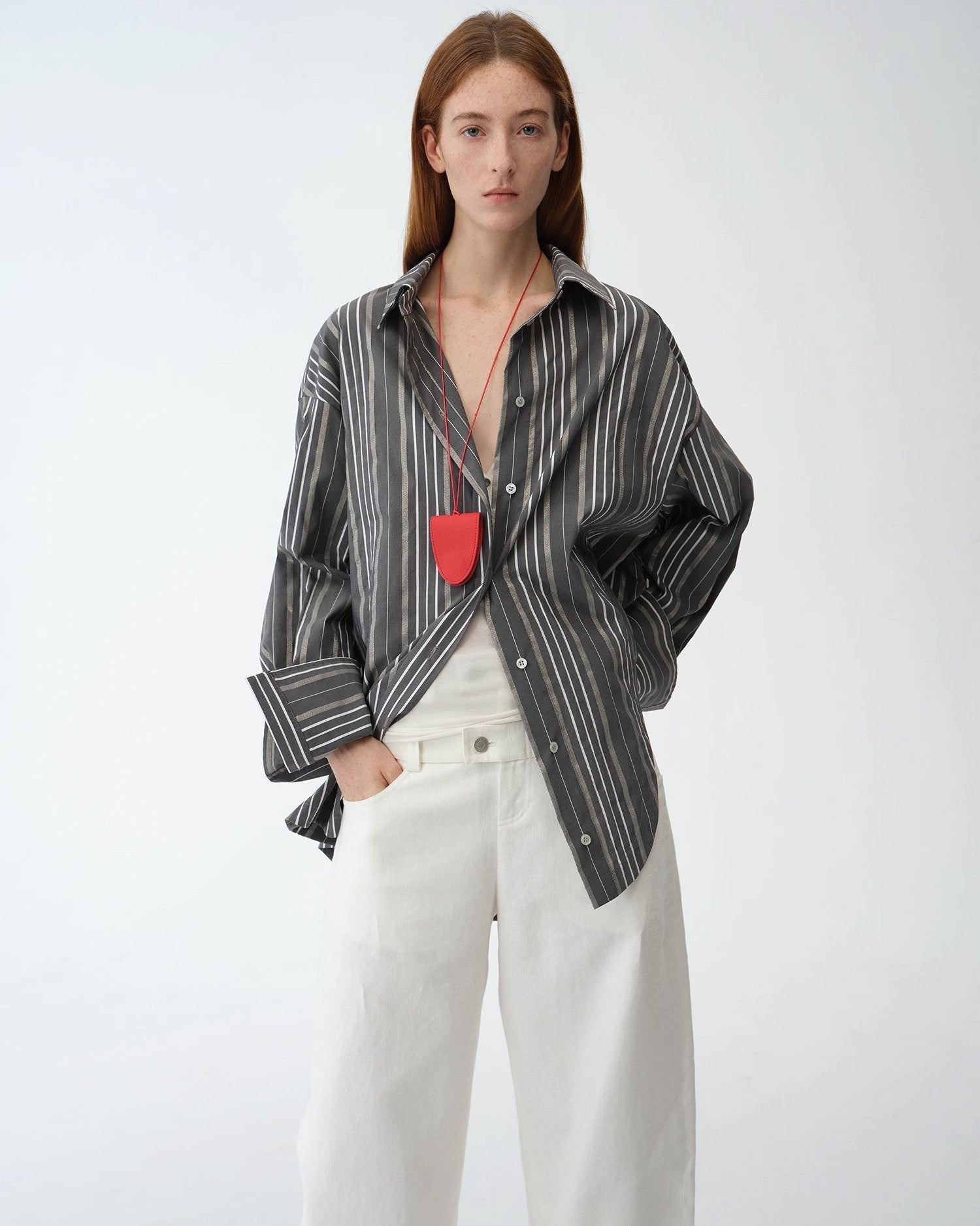 'Striped Fantasy' Asymmetric Slanted Front Two-Wear Striped Long Sleeve Shirt