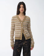 ‘Nice Weekend’ Striped Mixed Woven Knit Cardigan/Vest