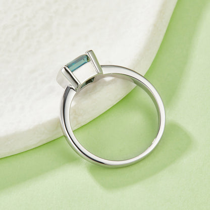 Square Green 1 Ct Moissanite Sterling Silver Ring