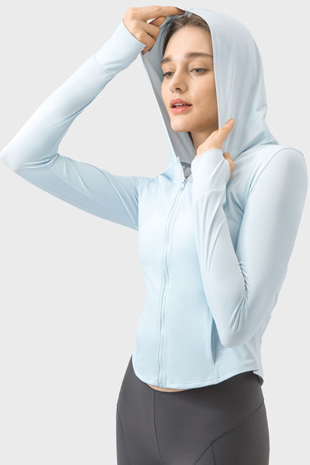 Zip-Up Hooded Long Sleeve Active Outerwear