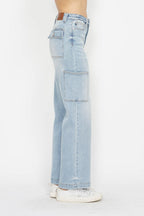 Light Denim High Waist Straight Cargo Jeans
