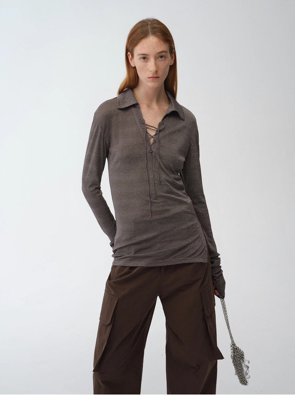 Light Silver Silk Slightly Transparent Knit Top ‘Eiffel’