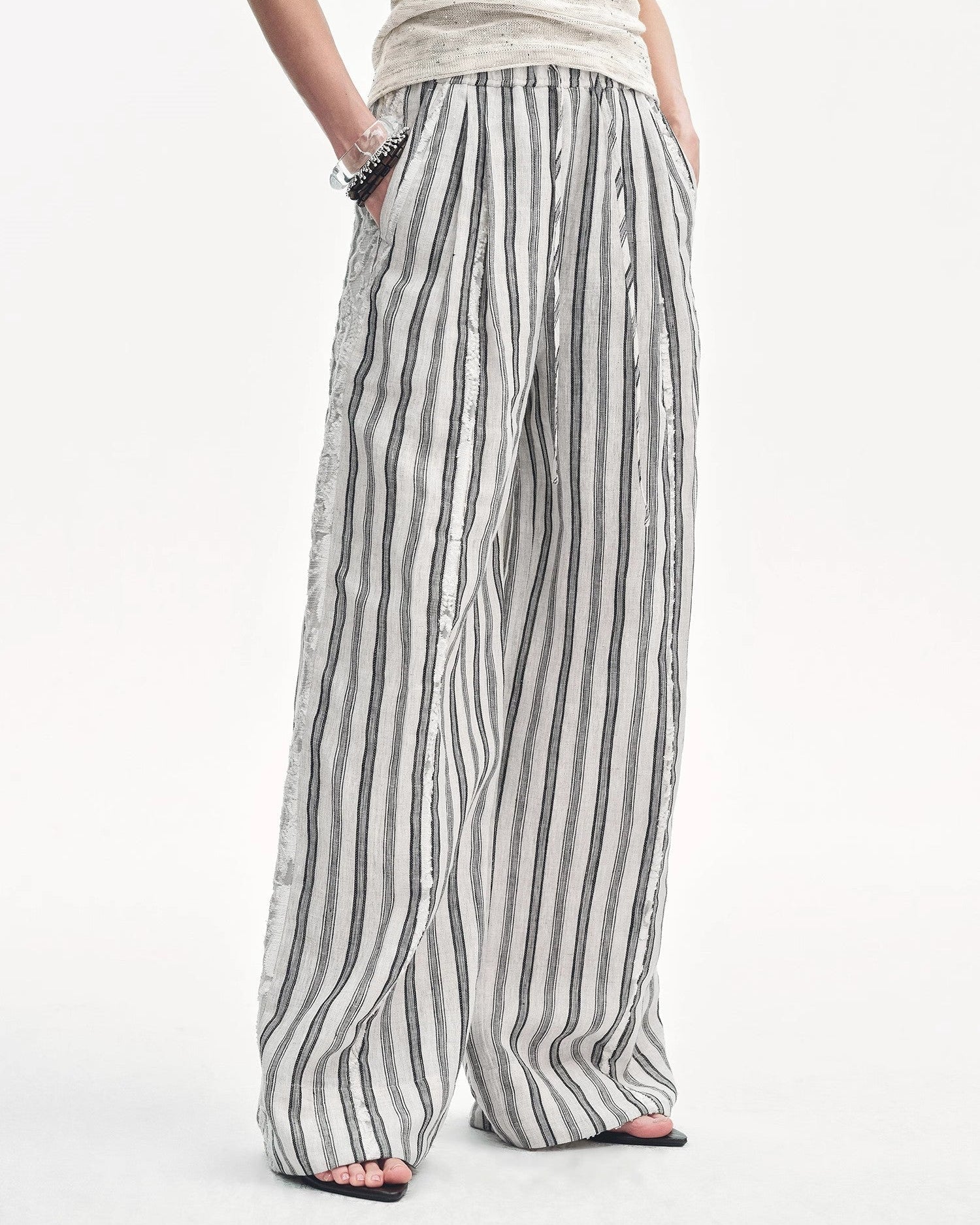 Linen Vertical Stripe Drape Wide Leg Casual Pants ‘Fashion Tension’