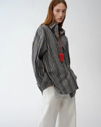 'Striped Fantasy' Asymmetric Slanted Front Two-Wear Striped Long Sleeve Shirt