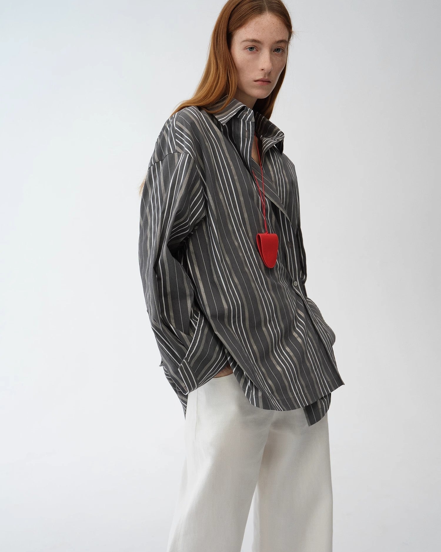 'Striped Fantasy' Asymmetric Slanted Front Two-Wear Striped Long Sleeve Shirt