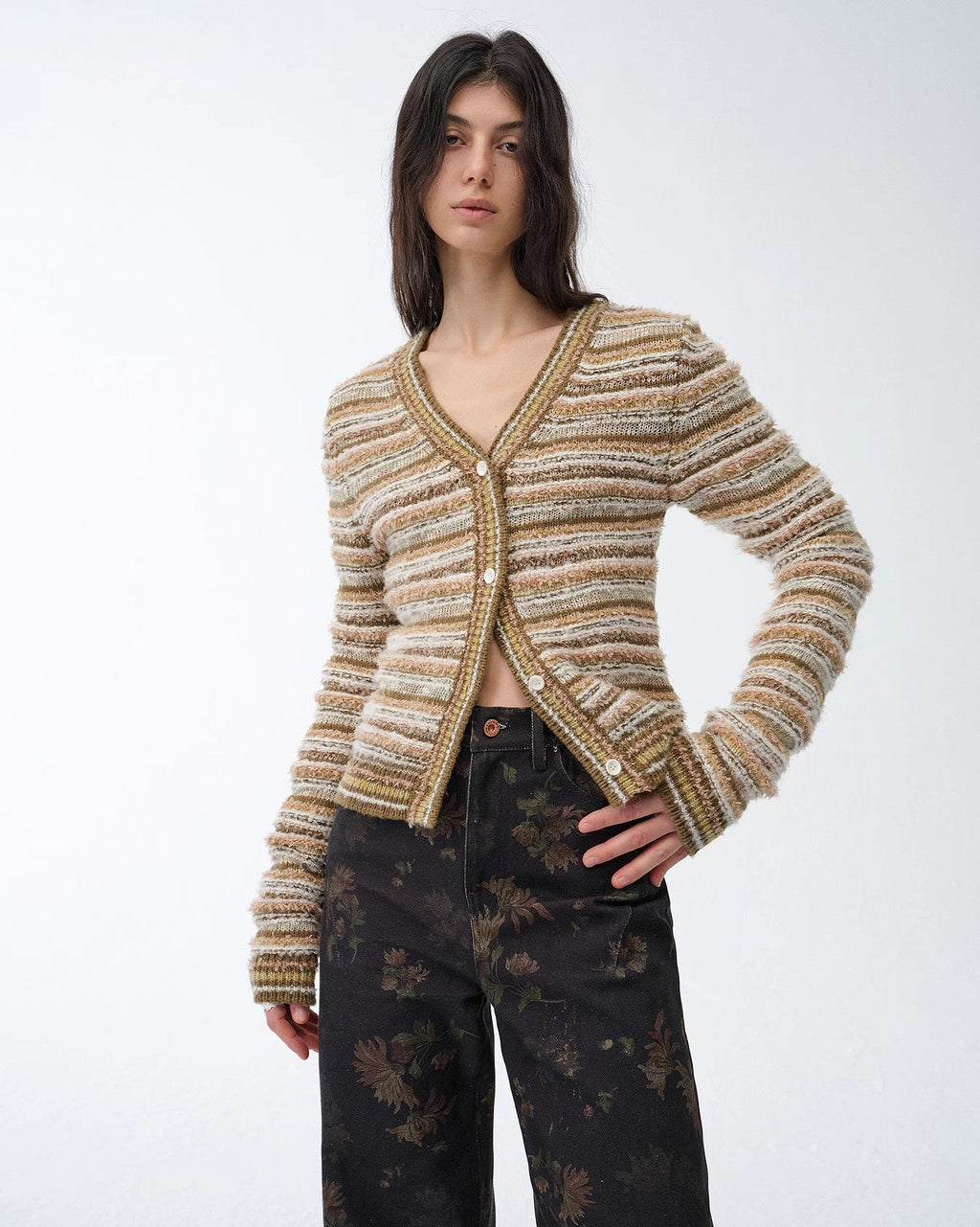 ‘Nice Weekend’ Striped Mixed Woven Knit Cardigan/Vest