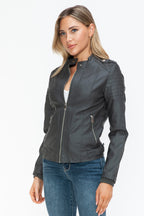 Biker Jacket with Side Zip Pockets Charcoal