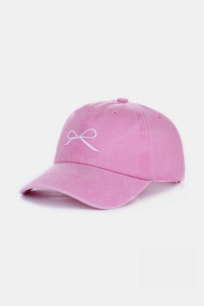 Bow Embroidered Washed Cotton Caps