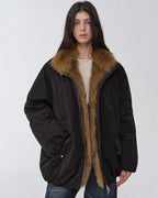 Fireladyfur Mid-Length Two-Tone Fox Fur Down Jacket 'Warm Dialogue'
