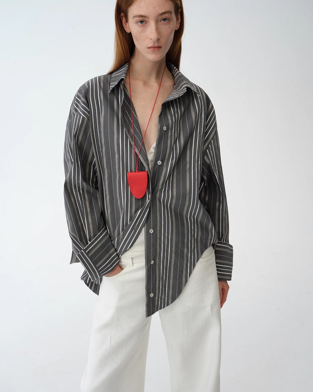 'Striped Fantasy' Asymmetric Slanted Front Two-Wear Striped Long Sleeve Shirt
