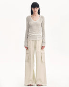 ‘Spring Old Dream’ Loose and Versatile Slightly Hollow V-Neck Top