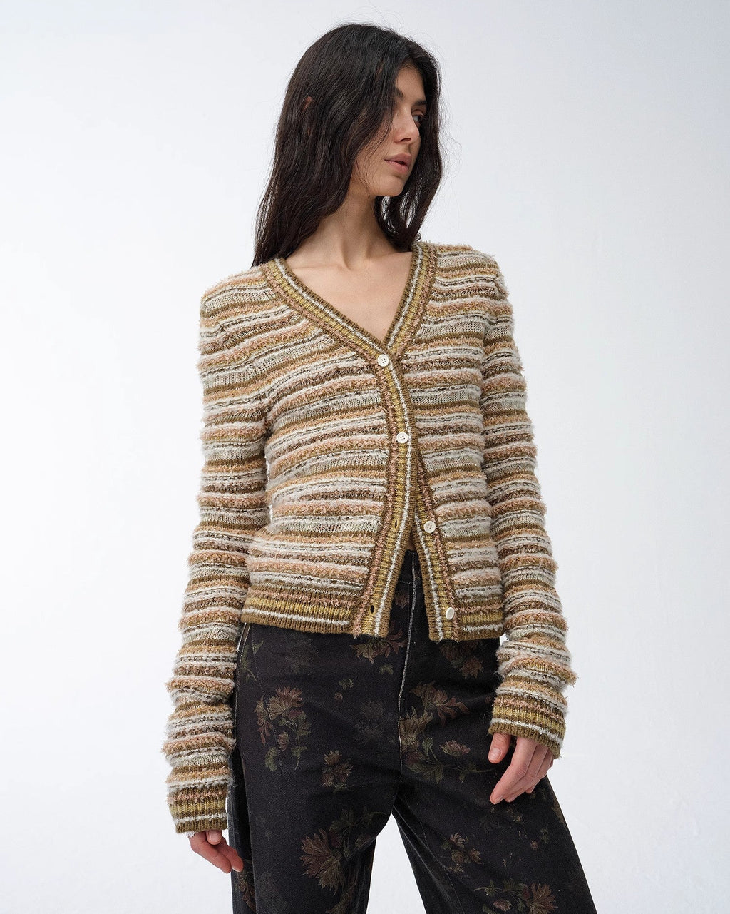 ‘Nice Weekend’ Striped Mixed Woven Knit Cardigan/Vest