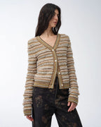 ‘Nice Weekend’ Striped Mixed Woven Knit Cardigan/Vest