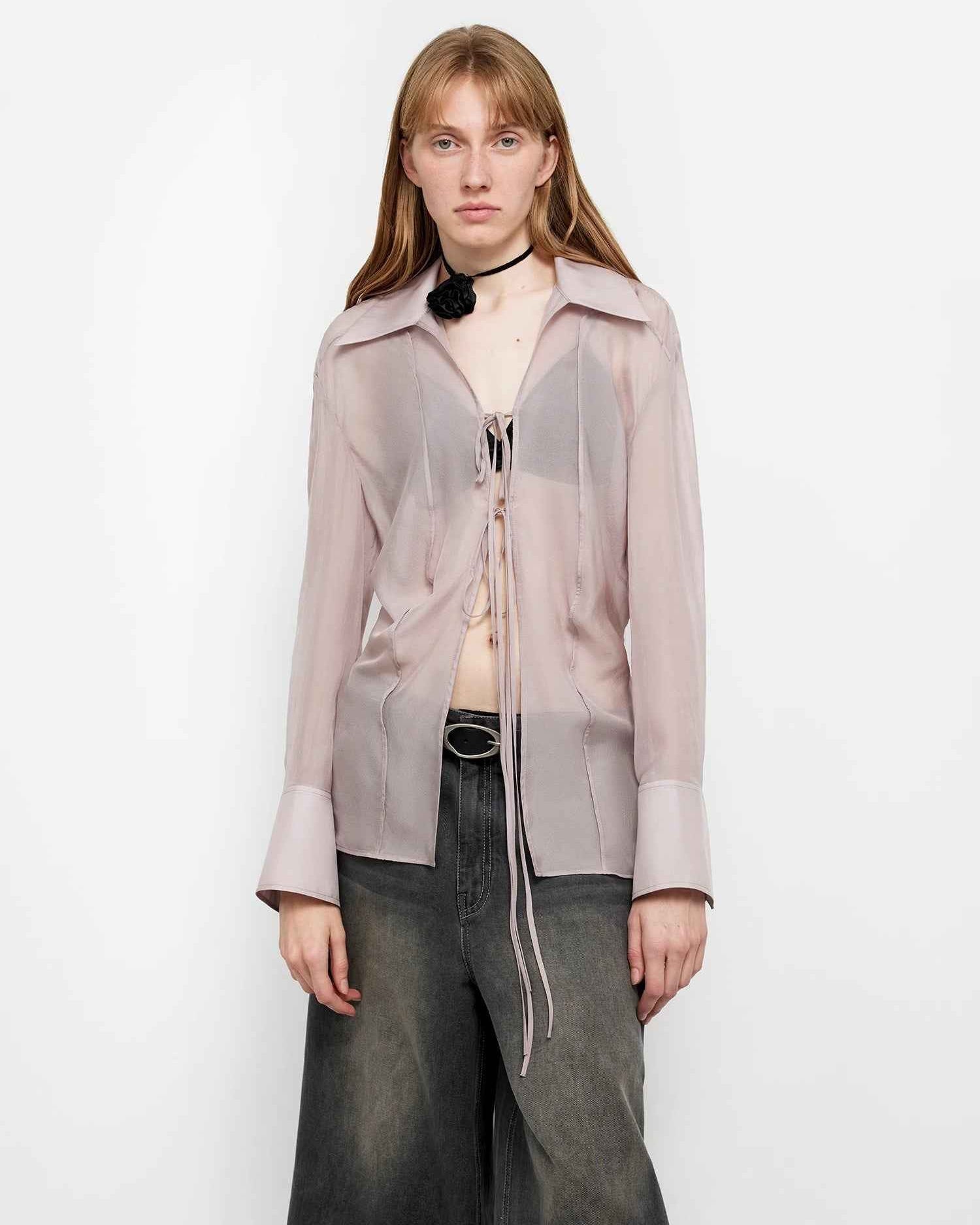 Silk Chiffon Light and Hazy Cool Drape Lace-Up Summer Shirt ‘Hazy Moonlight’