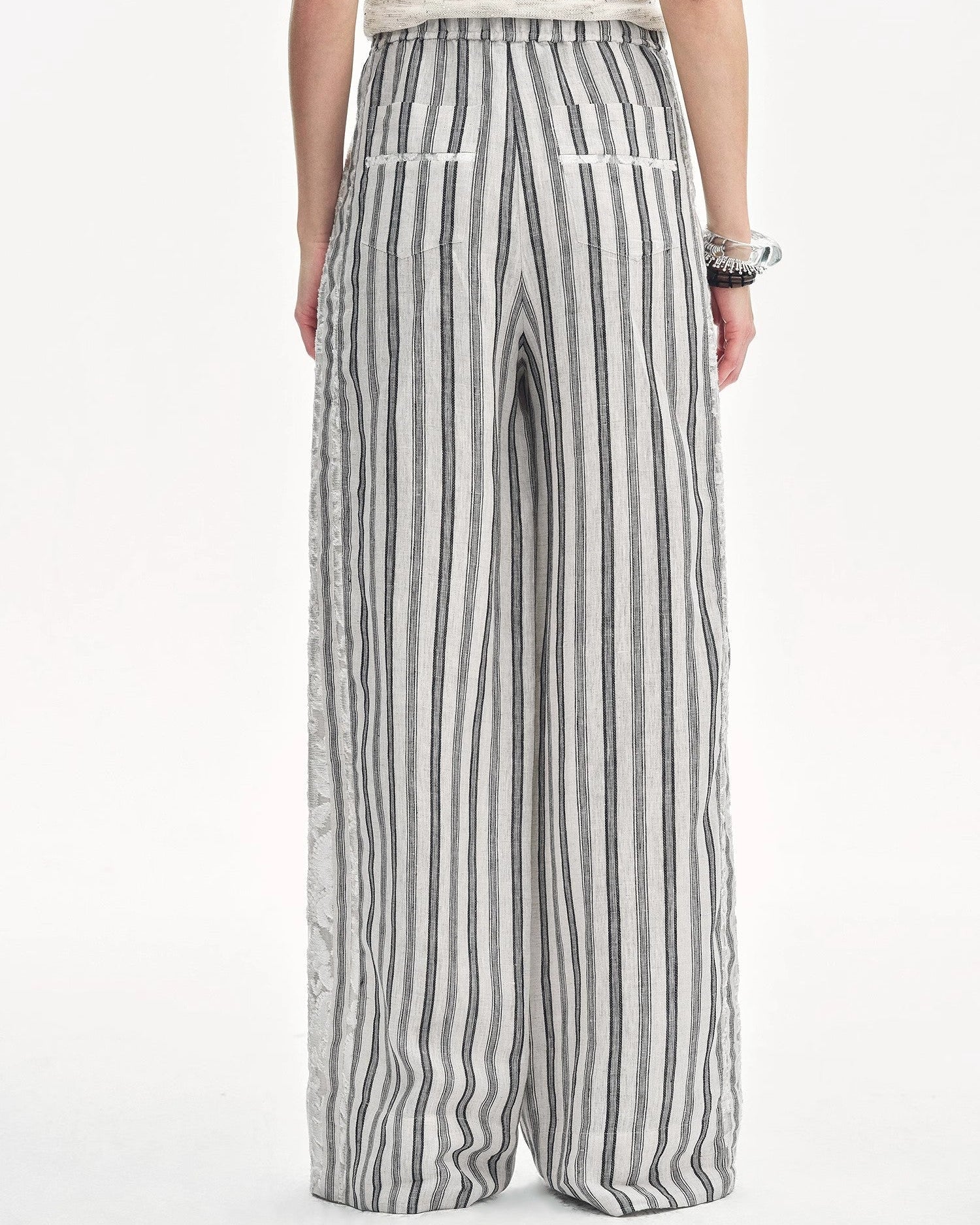 Linen Vertical Stripe Drape Wide Leg Casual Pants ‘Fashion Tension’